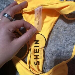 SHEIN Yellow Bikini Swimsuit Tie Side Thong High Cut Size L